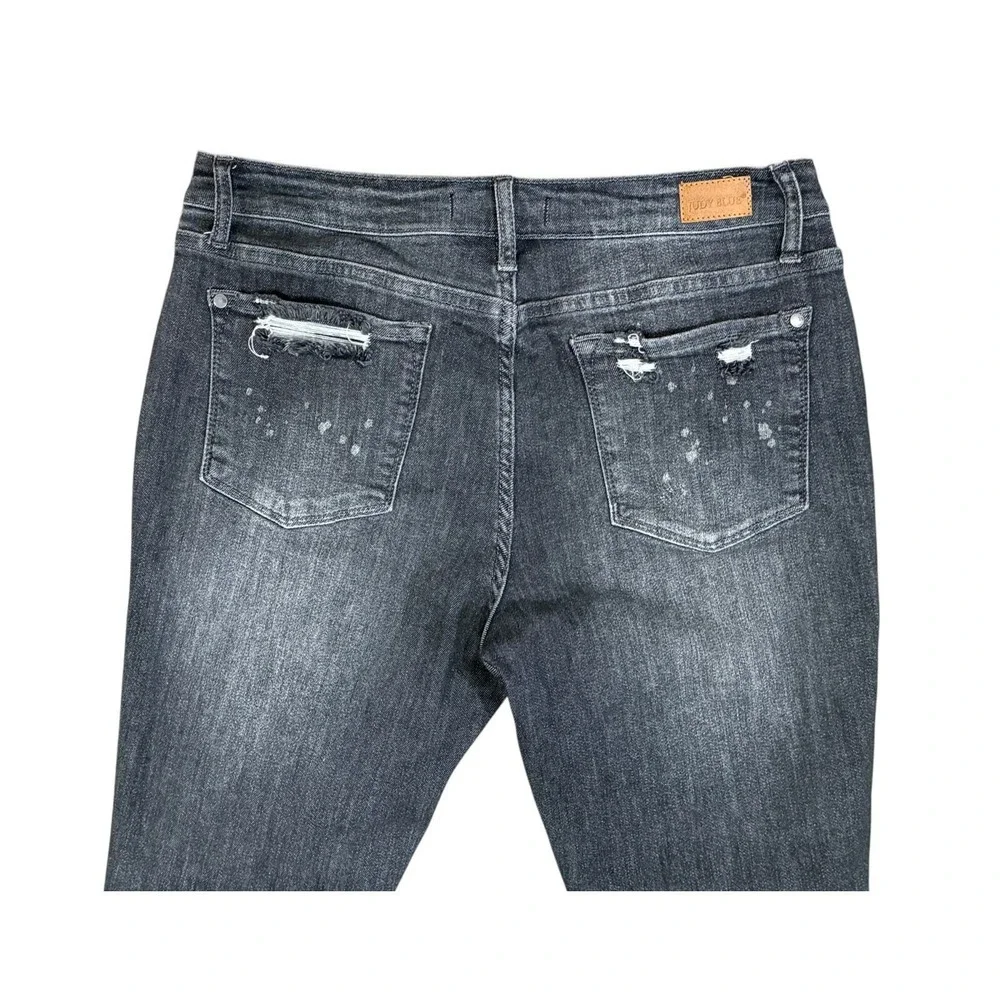 Judy Blue Boyfriend Fit Jeans Women 11/30 Faded Black‎ Denim Distressed Stretch